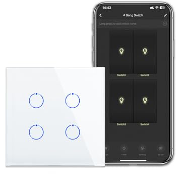 CNBINGO Smart Touch Lichtschalter Weiß, Glas Alexa WLAN Wandschalter | Arbeiten mit Alexa, Google Assistant - 4-Fach Wandschalter Unterputz mit Glas Panel Zweifach - Neutralleiter Wird Benötigt