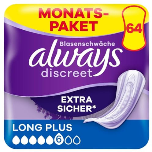 Discreet Inkontinenz-Einlagen Long Plus (Größe 6) Pads Damenbinden 4 X 16 STÜCK mit Pufai Grocery