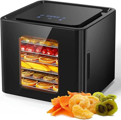 AFLEPCBRQ Food Dehydrator with 6 Stainless Steel Trays, LED Touch Control Design Adjustable Digital Temperature and Time, Food Dryer Machine for Jerky, Meat, Beef, Dog Treats, Fruit, Herb, Yogurt