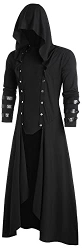 Generisch Manteau gothique pour homme noir vert | Long smoking vêtements gothiques pour hommes avec capuche manteau Halloween médiéval frack vintage tribunal style veste de smoking coupe ajustée