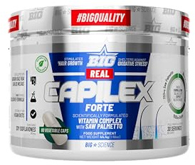 BIG - Real Capilex Forte - Vitaminas para el Pelo - Suplemento Crecimiento del Pelo 60 Cápsulas - Zinc, Biotina, Vitaminas y Minerales para Cabello Fuerte y Sano - Cuero Cabelludo y Uñas - Vegano