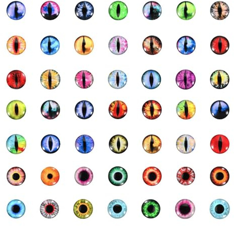 PATIKIL 8mm Dragon Eyes, 100 Pcs Round Glass Eyes Animals Crochet Eyes for Clay Doll Making Craft DIY Findings Jewelry Making, Mixed Color