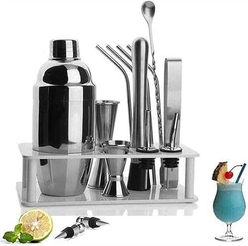 QTANZIQI Kit de Barman avec Shaker à Cocktail avec Support, Outils de Bar Professionnels, Shaker à Martini, cuillère à mélanger, Pilon, doseur, Ensemble d'outils de Bar Parfaits pour Les fêtes de