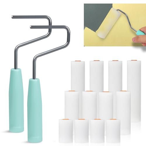 Rullo per Pittura, 14 Pezzi Rullo Piccolo per Pittura 4 Pollici Rullo di Vernice da Parete con Manici 2 Pezzi Rullo di Schiuma Ad Alta Densità con 12 Rullini Ricambio per Pareti Superfici Piane