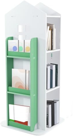 Esyogen drehbares Bücherregal 360° 4 Ebenen Kinder Drehregal Bücherregal, drehbares Eck-Bücherregal für Wohnzimmer Schlafzimmer Kinderzimmer Modern Standregal, Schloss Form, 41W x 95H cm (Grün)