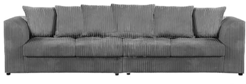 4-Seater Jumbo Cord Sofa, Large Living Room Couch, Multiple Colours (GREY)