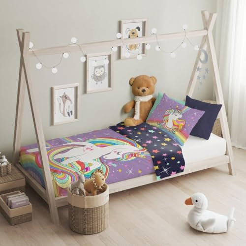 texpot Juego de ropa de cama infantil de 100 x 135 + 40 x 60 cm con bonitos diseños impresos, 100% algodón, cremallera, fácil de limpiar (pony)