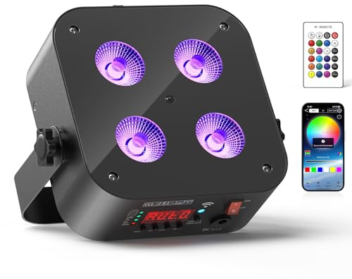 Oloaxolx Akku LED par licht 4x18 W RGBWA UV 6-in-1 Wiederaufladbarer Bühnenlicht disco Uplights mit APP/DMX/Fernbedienung Kontrollmethoden LED par Scheinwerfer für DJ party Hochzeits Geburtstags (1)