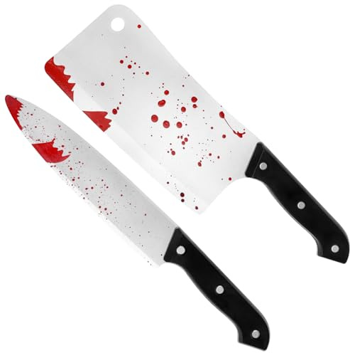 VEYLIN Lot de 2 couteaux en plastique pour costume d'Halloween, faux sang, accessoire de costume d'Halloween, 30 cm de long
