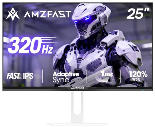 Amzfast 25 Inch White Gaming Monitor 320Hz/300Hz/240Hz, FHD 1080P 1ms Fast IPS Monitor, 12 Months Warranty Exchange (DP Cable) TÜV Rheinland Eye Care | AI Crosshair, Night Vision Function