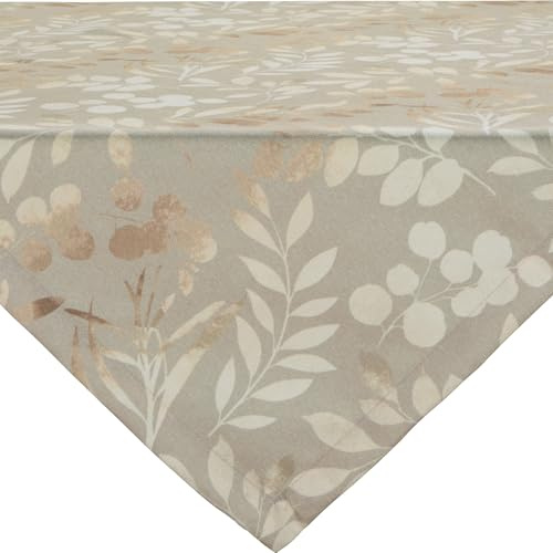 Erwin Müller Mitteldecke Blätter beige Größe 80x80 cm - pflegeleicht, strapazierfähig, integrierter Fleckschutz für einfache Reinigung