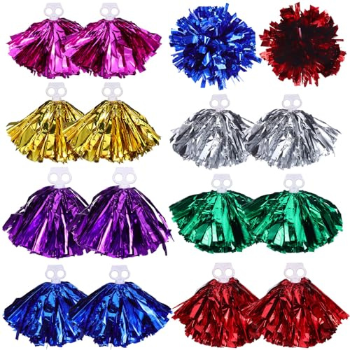 HOODANCOS 7 Paires Lot de Pompons de Cheerleading avec Anneau pour Doigt Pom Poms Fluffy et Colorés pour Équipe Acclamation Accessoires pour Danse et Spectacles