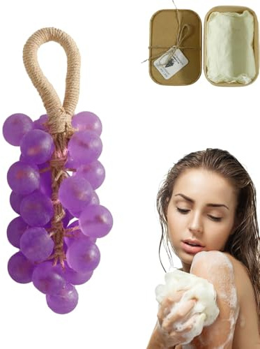 Grape Soap, Handcrafted Grape Soap on a Rope, Cluster DIY Handmade, DIY Exquisite Home Decor, Moisturising Essential Oil, Gift for Bridal, Baptisms & Spa Gift Men & Women (A)