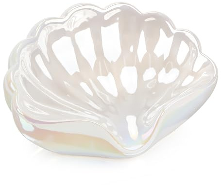 Keramik Seifenschale mit Ablauf, Weiß Muschelform Seifenhalter Seifenschoner für Bad, Dusche, Waschbecken und Küche, Kann auch als Aufbewahrungsbox für Schmuck Verwendet Werden