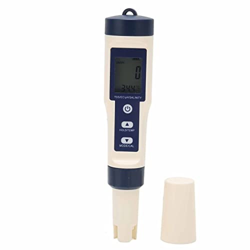 Haofy Testeur de qualité de l'eau Portable Multifonctionnel 5 en 1, Compteur Numérique de salinité PH TDS EC, Lecture Précise pour Aquariums, Piscines Hydroponiques