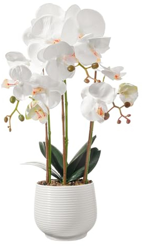 dallisten 16'' Realistic Artificial Orchid Flowers in Pots, Fake Orchid White Silk Phalaenopsis Plants for Home Decor, Wedding Centerpiece, Office & Bedroom Decoration