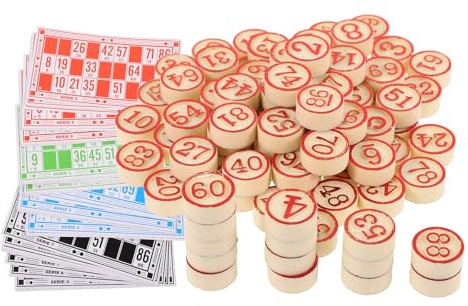 GLEAVI Jeu de Bingo en Bois Complet Pions et Cartes Numérotées Format Compact Accessoire de Jeu Amusant pour Réunion Familiale et Fête de Réflexion et Mathématiques Set de Bingo