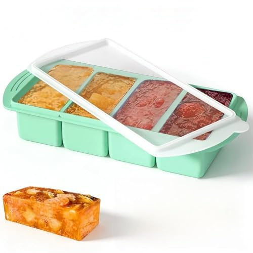 Stampo per congelatore in silicone con coperchio, contenitori per congelamento in silicone, Stampo per porzioni da 1 tazza per zuppa, salsa e porridge per neonati, verde menta