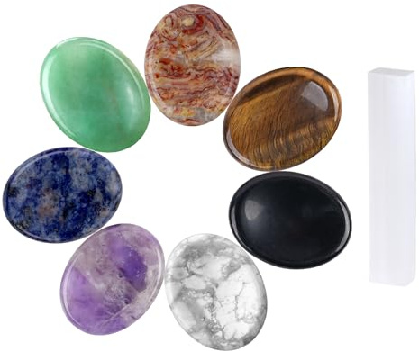 Maitawa Chakra Set 8 Stück mit 7 Chakra Edelsteine + Selenit Stab | Heilsteine Set aus Edelsteinen Handpolierten Edelsteinen als ovaler Palm Sorgenstein Handschmeichler für Meditation