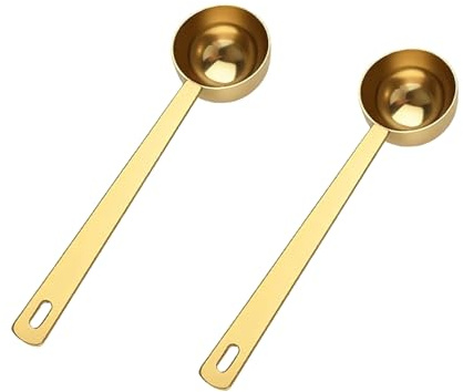 2 PCS 5g Scoop,Gold Tablespoon Measuring Spoon Stainless Steel Scoop for Powder,Durable 5ml Long Handle Spoons for Protein Coffee Tea Milk Flour Sugar Seasonings Reusable Scoops for Kitchen Restaurant