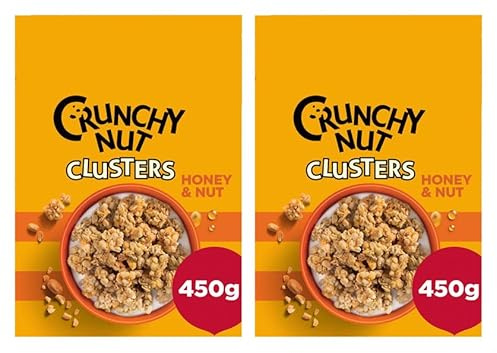 Crunchy Nut Clusters Honey & Nut Breakfast Cereal, No Artificial Colours or Flavours, Vegetarian, 450g,Pack Of 2