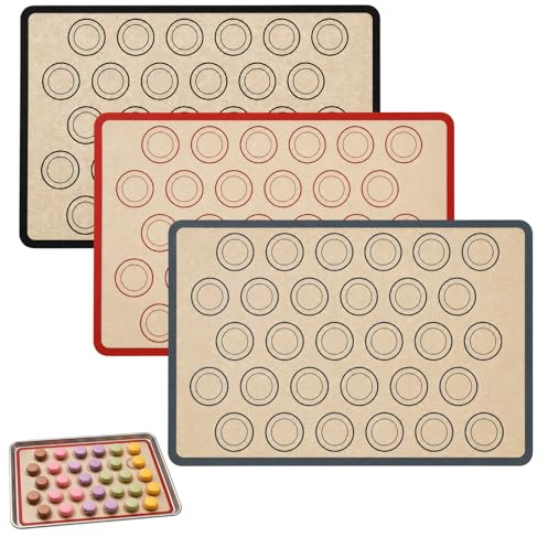 3 alfombrillas de silicona para macarrones, 42 x 29,5 cm, macarons, alfombrilla para hornear macarrones, no pegajosa, silicona para macarrones, galletas, pan, pizza