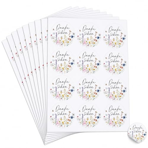 120 Stück Danke Aufkleber Blumen, Thank You Sticker, 4cm Dankeschön Aufkleber im Blumenstil, Selbstklebend Geschenkaufkleber Runde, für Umschläge Gastgeschenke Hochzeit Geburtstag Kommunion