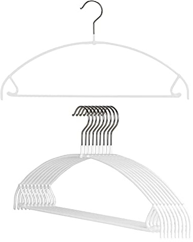 Mawa by Reston Lloyd Euro Ultra Light/Thin Series - Rutschfester Platzsparender Kleiderbügel mit Stange & Haken für Hosen und Röcke, Style 42/PTU, 10er Set, Weiß