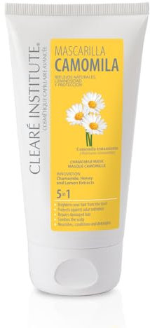 Clearé Institute - Mascarilla Camomila Natural | Sin Sulfatos SLS, SLES, Parabenos y Siliconas | Nutre y Aclara el Pelo Rubio y Castaño| Niños y Adultos | 97% Ingredientes Naturales | 150 ml