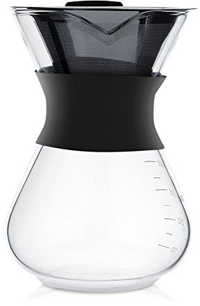 Caffettiera in vetro, pour Over Caffettiera con filtro, 400 ml Versare sopra caffettiera con filtro in acciaio inox