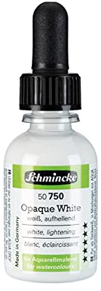 Schmincke - AQUA DROP, flüssige, pigmentbasierte Aquarellfarbe, Opaque White in 30 ml-Pipettenflasche, 50750034, für Aquarellmalerei, Urban Sketching, Kalligrafie, Handlettering, lichtecht