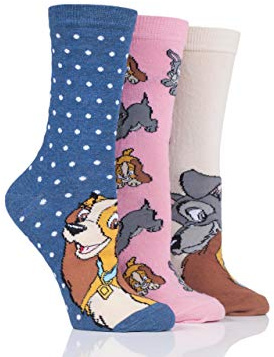 SockShop Ladies’ Disney The Lady and the Tramp Cotton Socks – Cute, Fun and Colourful – Novelty Socks Ideal for any Disney Movie Fan, Size 4-8 Multipack of 3 Pairs