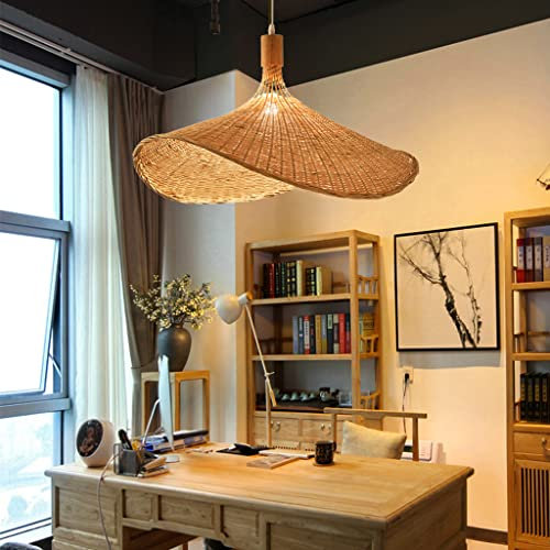 COCOL E27 Kronleuchter Vintage Deckenlampe Bambus Rattan - Laterne Kreative Deckenleuchte E27 Retro-Leuchte LED-Für Das Schlafzimmer Restaurant Schlafzimmer Wohnzimmer Cafe Lighting,40cm