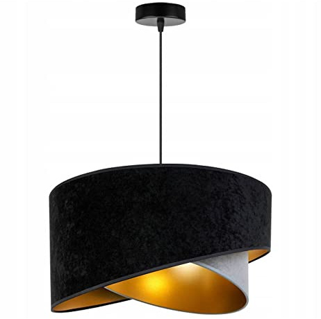 Light-Home Milan Elegant Hängelampe - Modern Deckenlampe für Wohnzimmer Schlafzimmer und Esszimmer - Designer Pendelleuchte aus Metall mit Lampenschirm aus Velours - Schwarz und grau