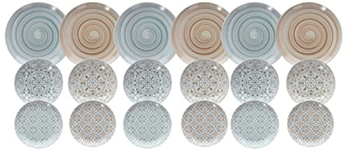 Tognana Aura - Juego de platos para 6 personas, 18 piezas, porcelana, multicolor, fabricado en Italia