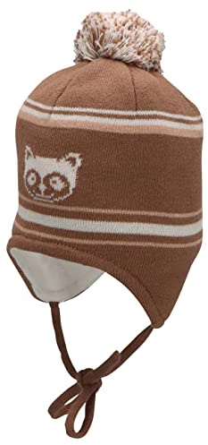 Sterntaler Baby Jungen GOTS Bommelmütze Waschbär - Aus Baumwolle Mit Ohrenklappen Und Bindeband - Braun, 39