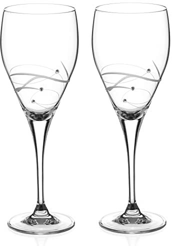 DIAMANTE Red Wine Glasses Pair - 'Chelsea Spiral' Design Embellished with Sparkling Crystals - Set of 2