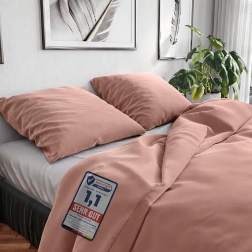 Wolkenfeld Bettwäsche 135x200 Baumwolle Reforcè Oeko-TEX – Bettwäsche-Sets Mit 2 Bettbezug & 2 Kissenbezug 80x80 – Atmungsaktiv & Pflegeleicht – Bettwäsche Mit Reißverschluss – Rosa