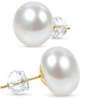 KEZEF Perlenohrringe 585 Gold | Echte Süßwasserperlen Ohrstecker Damen | Perlen Weiß | 14K Gold Stecker | Hypoallergen | Verschiedene Größen