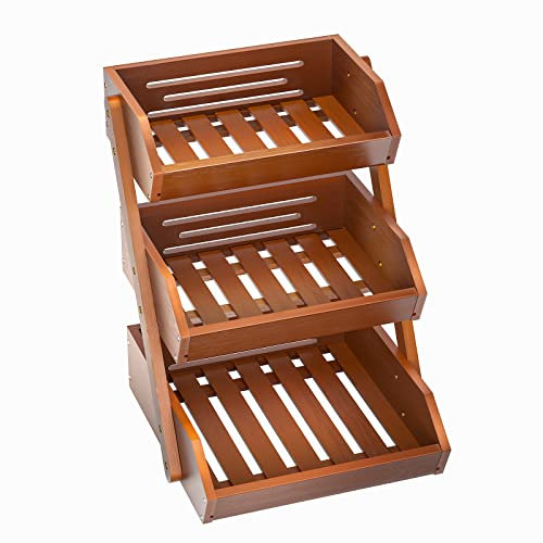 NUTUNI Bamboo Fruit Basket, 3 Tier Fruit Organizer for KitchenCounter, Large Capacity Bowl Stand, Produce Storage, Fruit Holder, Vegetable Storage Stand (Self-assembly)