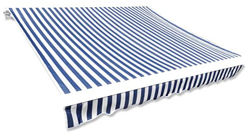 Keketa Markisenbespannung Markisentuch Ersatz-Bezug für Markise Ersatz-Markisenstoff Sonnenschutz Markisenbespannung Ersatzstoff mit Volant ohne Rahmen Blau und Weiß 500x300 cm