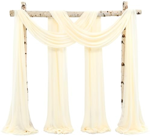 Showgeous 2er-Set Chiffon für Hochzeitsbogen,Beige,73×610cm | Transparenter Chiffon mit vernähten Kanten; knitterarm, waschbar und wiederverwendbar für Hochzeitsbogen und Fotodeko