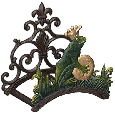 Relaxdays Schlauchhalter, Froschkönig, Gusseisen, antik, Aufhängung für Gartenschlauch, HxBxT: 23 x 24 x 15 cm, bunt