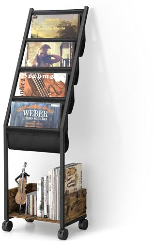 Keebofly Vinyl Record Storage, Record Holder Up to 100 Albums, Record Stand with 4 Tier Vinyl Holder Display Shelf, Movable Vinyl Storage Organizer Rack, Record Cabinet for Book Magazine Turntable