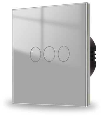 JIMEIDA Touch-strömbrytare 3 fack 1 väg med grå infälld, glaspanel och statusLED-väggbrytare, AC 240 V, 500 W, 86 mm, ingen neutral ledare krävs