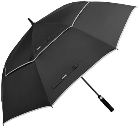 G4Free 68 Inch Automatic Open Golf Umbrella with Reflective Stripe Extra Large Oversize Double Canopy Vented Windproof Waterproof Stick Umbrellas (Black)