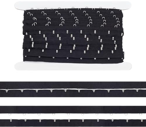 FINGERINSPIRE 2.7 m Paar Einreihiges Haken Und Ösenband 28 mm Breit Schwarzes Abstandsband Aus Polyester Mit Haken Und Öse Elastisches BH Band Randbesatzband Für DIY Dekoration