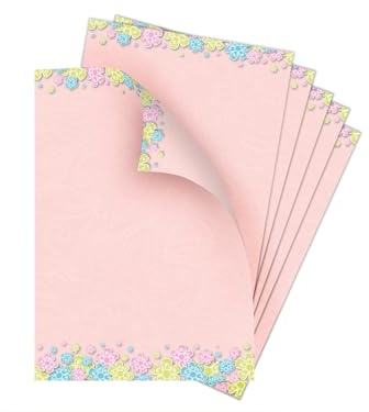 Briefpapier-Set 25 Motivpapier DIN A4 Motiv Blumen rosa beidseitig per Hand beschriftbar und mit allen Druckern und Kopierern bedruckbar für Einladung Briefpost Firmenpost Urkunde Zertifikate