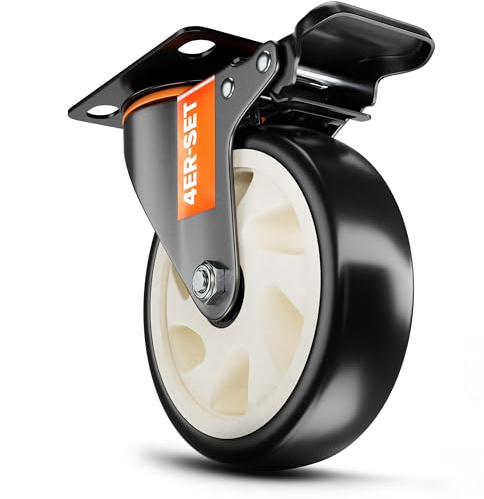 PEARWAY™ Schwerlastrollen 125mm - bis 680kg mit 4x Bremse - extra leise & langlebig - Möbelrollen mit Bremse - Rollen für Möbel & Schwerlast - Lenkrollen für Möbel & Outdoor - Laufrollen - Bockrollen