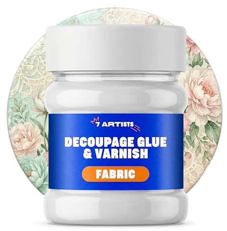 7 Artists Decoupage Glue and Varnish for Fabric 230 ml – Water-Based Decoupage Glue and Sealer for Napkins, Furniture Decoration & Paper Craft | Transparent Finish Sealer & Glue
